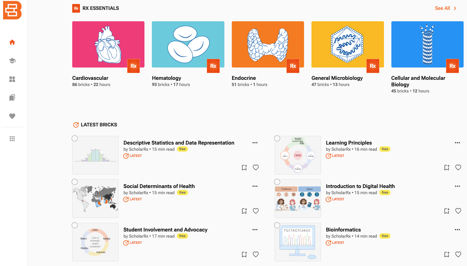 Screenshot of the Rx Brick Exchange and our Essentials Collection