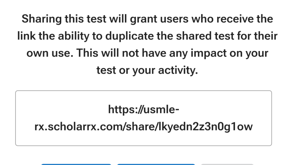 Images showcasing how a student can share a Qmax test with classmates via a mobile device.